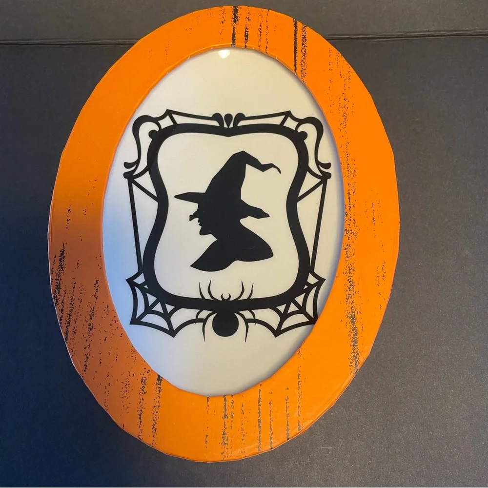 Crate & Barrel Halloween Appetizer Plates Oval Set of 4 Witch Silhouettes